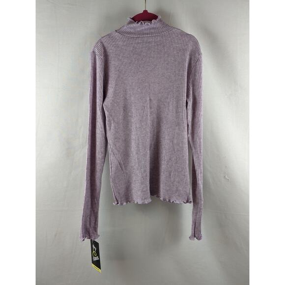 Art Class Lettuce Edge Mock Neck Top Light Purple M Ribbed Long Sleeves Sweater - Picture 6 of 6